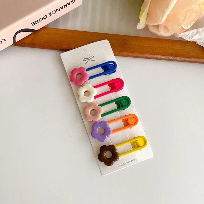 5PCS Candy Color Bead Heat Flower Hairpin Girls Side Bangs Hair Clips Ins Wind Duckbill Clip Headwear for Kid Hair Accessories