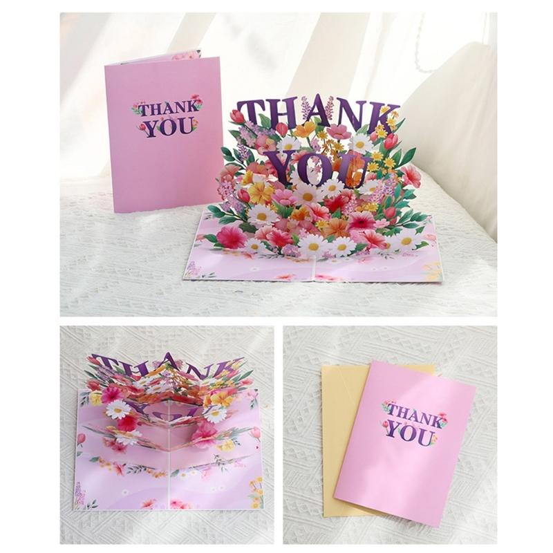 3D Popup Thank You Birthday Card Elegant Flower 3D Surprise Card Greeting Card for Birthday Christmas Mother Day