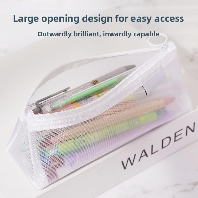 Simple Transparent Mesh Pencil Bag Three-dimensional Triangular Stationery Bag for Men and Women