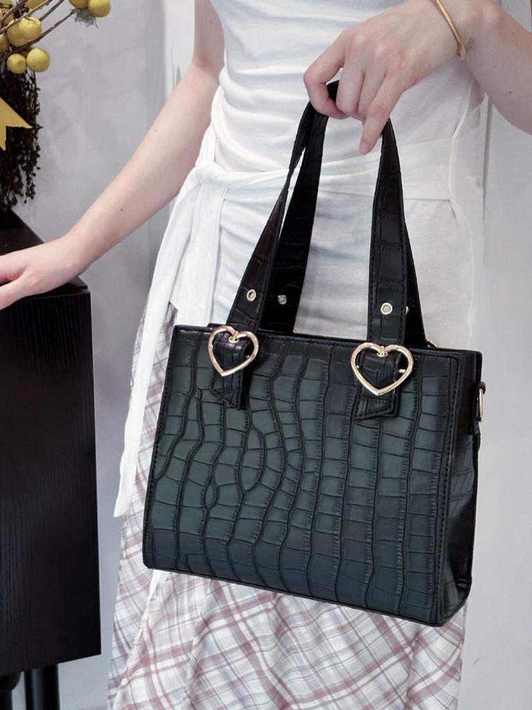 Damen Japanischer Stil Krokodilmuster Herz Ita Bag - Vielseitige Transparente PU Handtasche & Umhängetasche