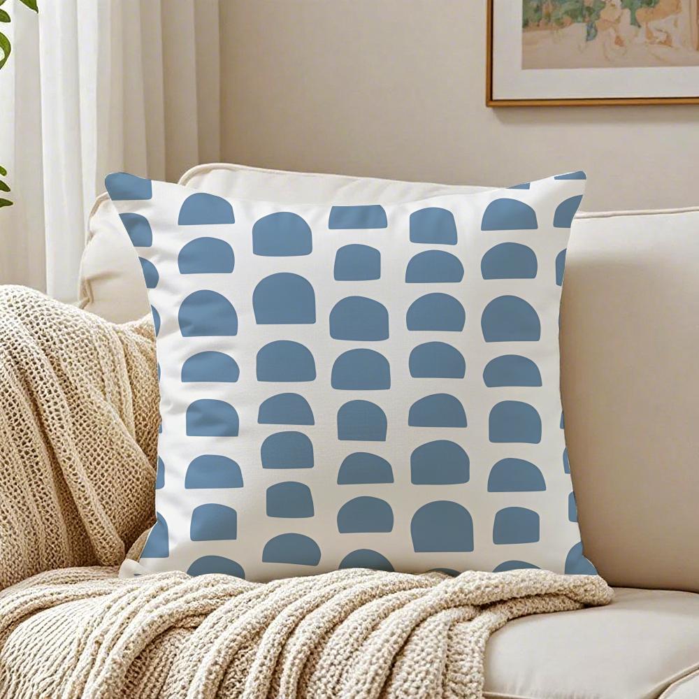 Nordic Style Geometric Blue Pattern Pillow Case Double-Sided Plush Sofa Cushion Covers Organic Breathable Invisible Zipper