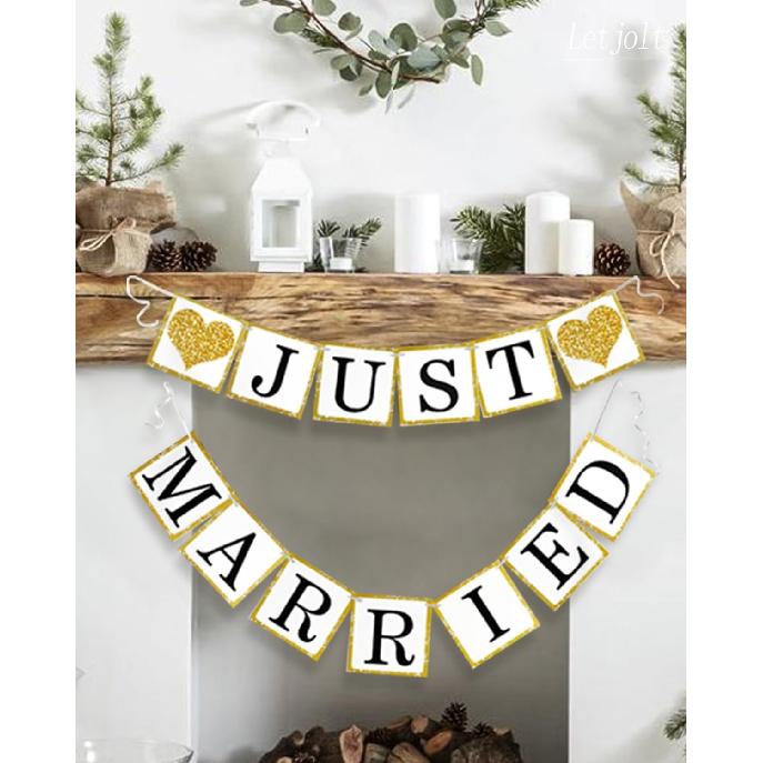 Wedding Banner Decorations Just Married Paper Wedding Garland Supplies Proposal Engagement Signs Outdoor Party Bride's Room Photp Prop Decorations