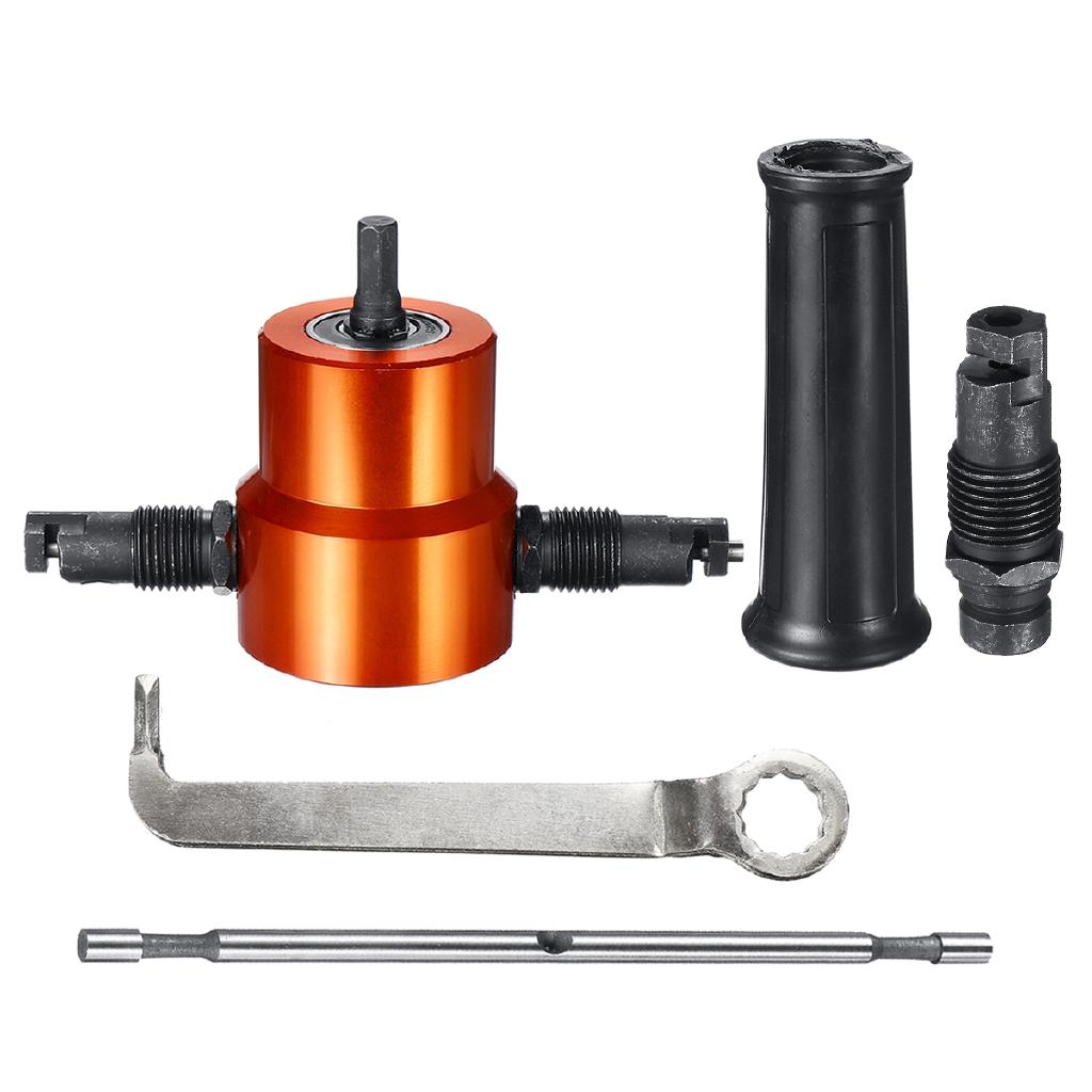 Silver+ Orange B14355 Double Headed Sheet Metal Nibbler Drill Attachment Metal Cutter with Extra Punch New