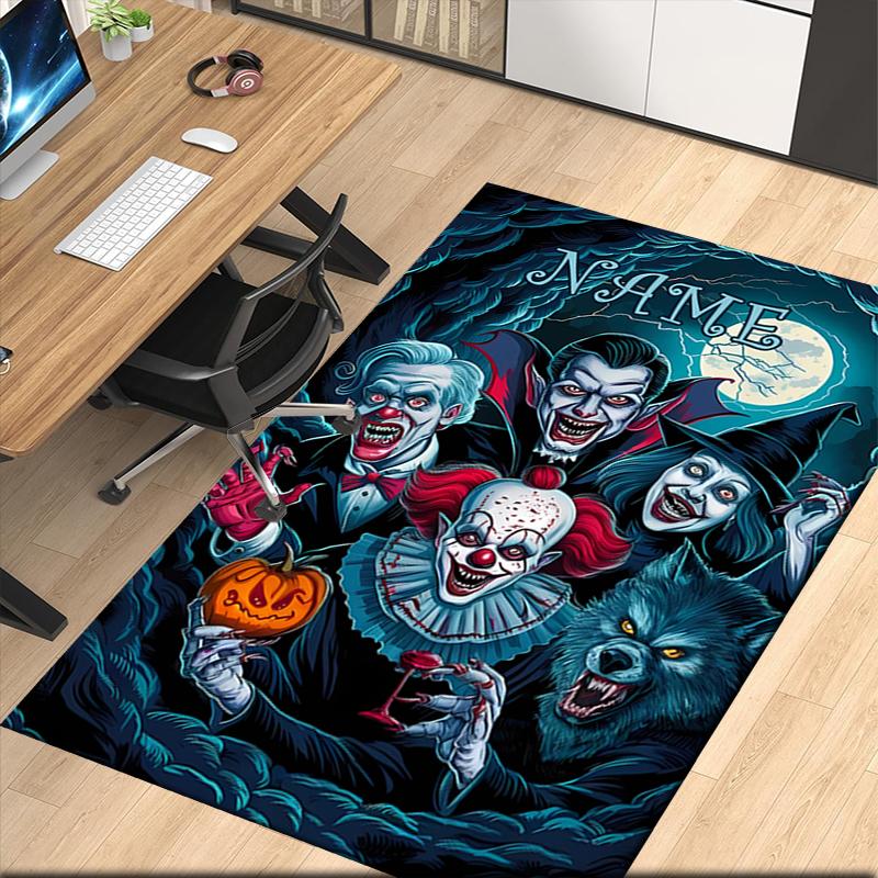 Benutzerdefinierter Name Halloween Horror Bedruckter Teppich, für Bürostuhl Wohnzimmer Schlafzimmer Küchenraum Dekor Geschenke.