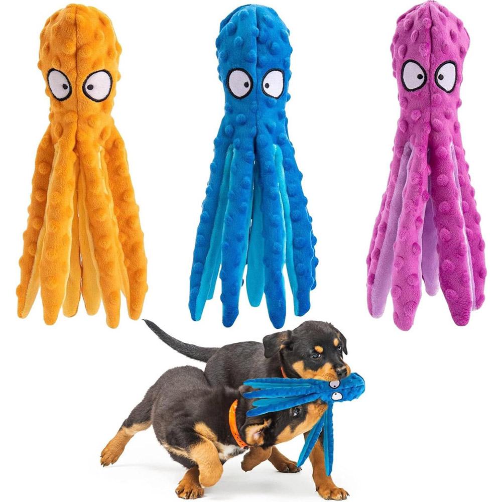 Squeaky Dog Toys - Octopus Plush Dog Toys for Aggressive Chewers No Stuffing Crinkle Durable Interactive