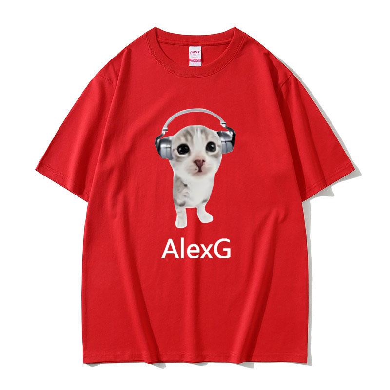 2025 Summer Singer Alex G Tshirt Cute Funny Cat with Headphones Meme Graphic Print Men Women 100% Pure Cotton Printed T-shirt