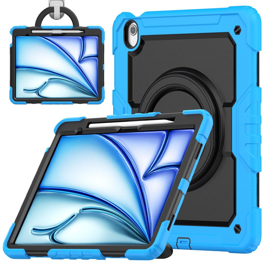For iPad Air 13 (2025)/(2024) Case PC+Silicone Tablet Cover with Kickstand,Strap