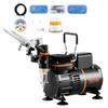 Airbrush Kit, Dual Fan Air Compressor Professional Airbrushing System Kit with 3 Airbrushes, Holder, Color Mixing Wheel, Cleaning Brush Set