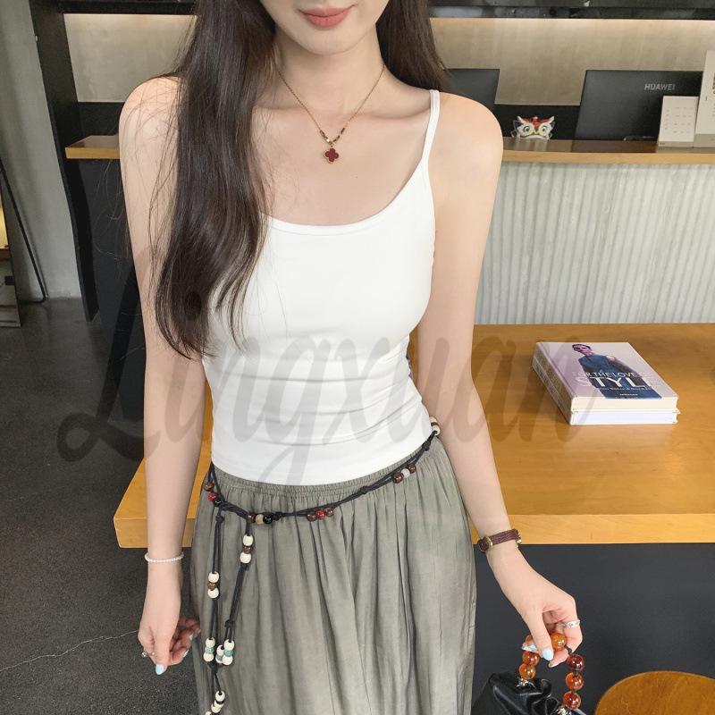 

2026 Summer Slim Fit Camisole: Beautiful Sleeveless Vest with Chest Pads Small белый