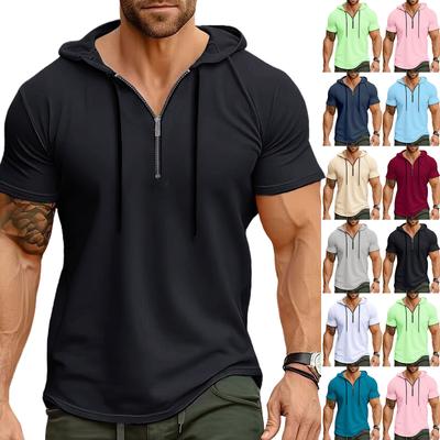 Summer Men's Hooded, Zipped Short-sleeved T-shirt