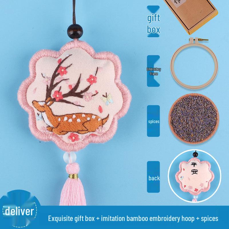 Peace Amulet Embroidery Kit: Beginner's DIY Cross Stitch Sachet Pouch