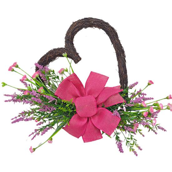 Heart Shaped Rattan Artificial Wreath Branch Wreath Flowers Grapevine with Burlap Bow 40cm