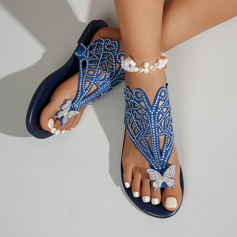 Women's Ethnic Butterfly Slip-On Sandals: butterfly, split-toe, cushioned sole, all-season. For casual outings, parties, beach.