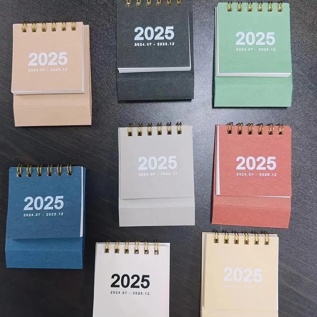 2025-2025 Simple Solid Color Mini Desktop Paper Calendar Dual Daily Scheduler Table Planner Yearly Agenda Organizer