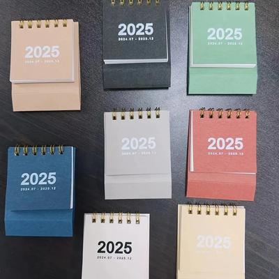 2025-2025 Simple Solid Color Mini Desktop Paper Calendar Dual Daily Scheduler Table Planner Yearly Agenda Organizer
