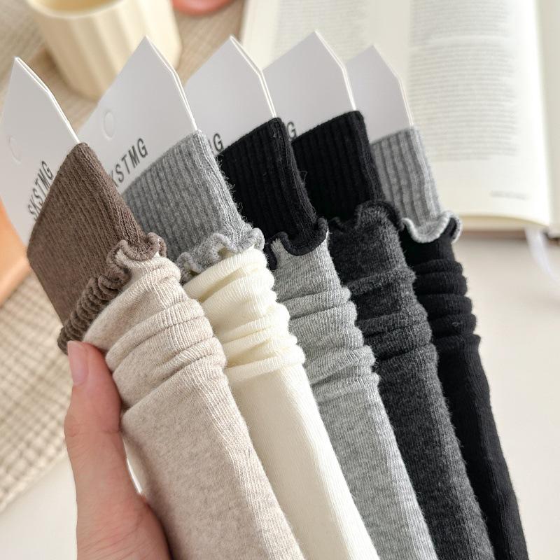 Color-Block Ruffle Crew Socks for Women, Spring/Autumn Absorbent Cotton, Japanese Trendy Loose Fit