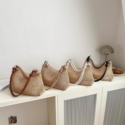 Sommer Trend Stroh Gewebte Achseltasche Baguette Tasche - Boho Raffia Handheld Tote mit Y2K Perlen, Perfekt für Strandurlaub & Festival Chic