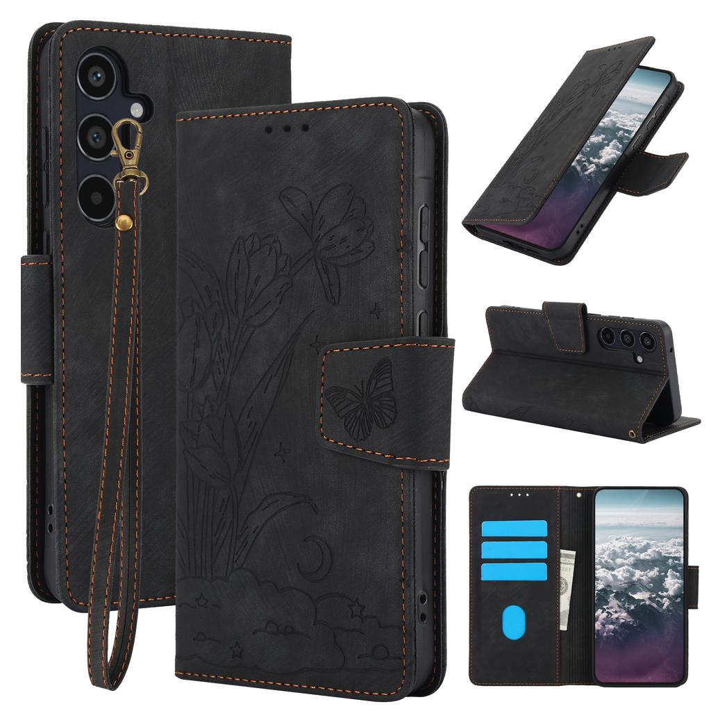 SY-001 Pro Samsung Galaxy A35 5G Pouzdro Motýl Květina Peněženka Flip Kožený Kryt