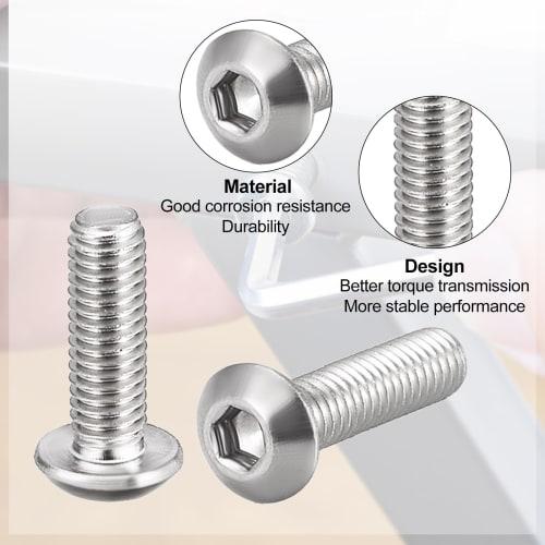 Uxcell M5x40mm 304 Stainless Steel Hex Socket Head Machine Screws, Round Head Bolts, Pack of 10