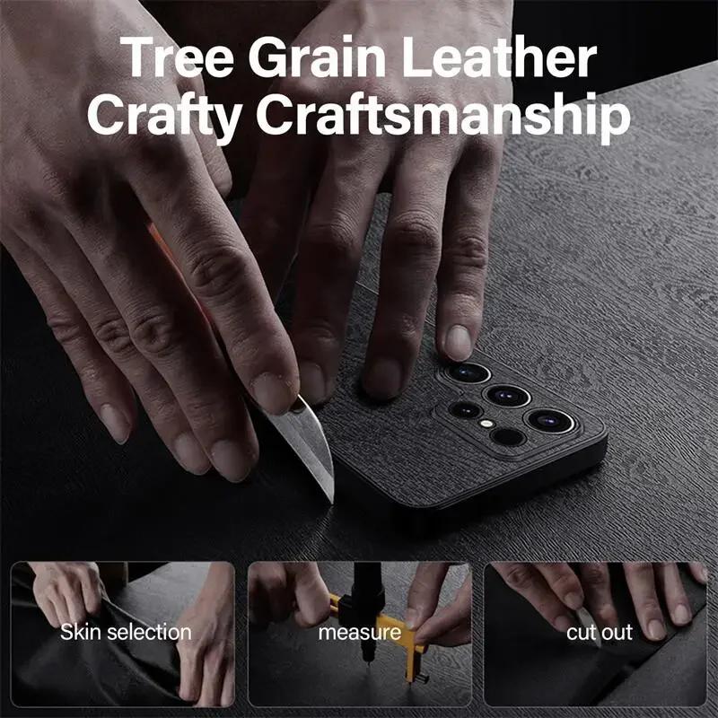 Leather Wood Pattern Case for Samsung Galaxy S24 Ultra S23 S22 S21 Plus Note 20 M55 5G Shockproof Silicone Back Protection Case