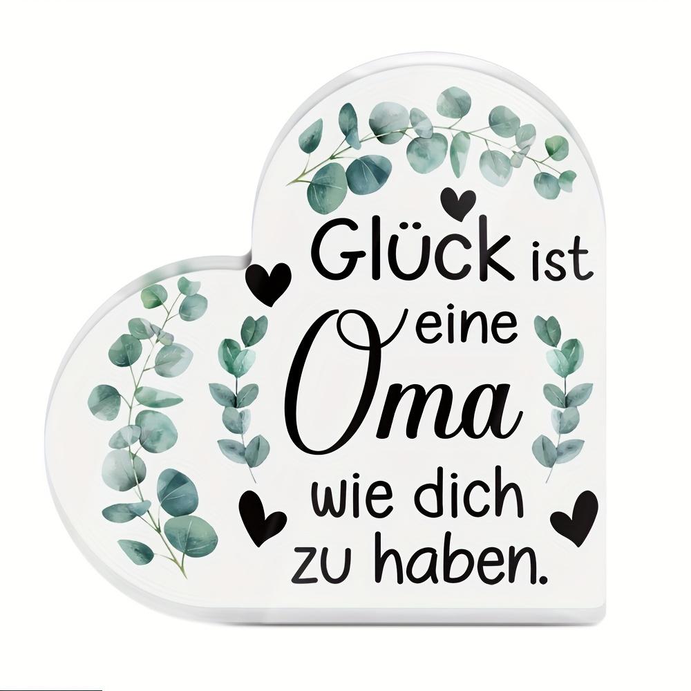 1pc Heart-Shaped Acrylic Sign - Happiness Is Having A Grandma Like You in German, Green Leaf & Heart Design, Perfect Desktop Decoration 10*10cm