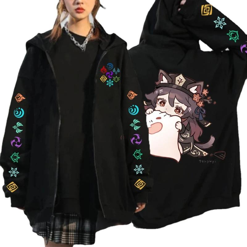 

Foreign Trade Cross-border New Genshin Impact Youth Plush Zipper Sweater Men and Women Loose Casual Hoodie XL
