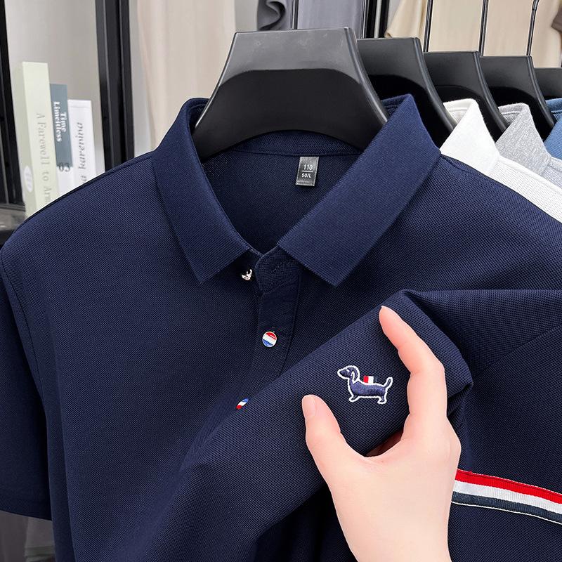 

Мужская рубашка поло с короткими рукавами и лацканами, дышащая деловая футболка с вышивкой, простая футболка с короткими рукавами 4XL