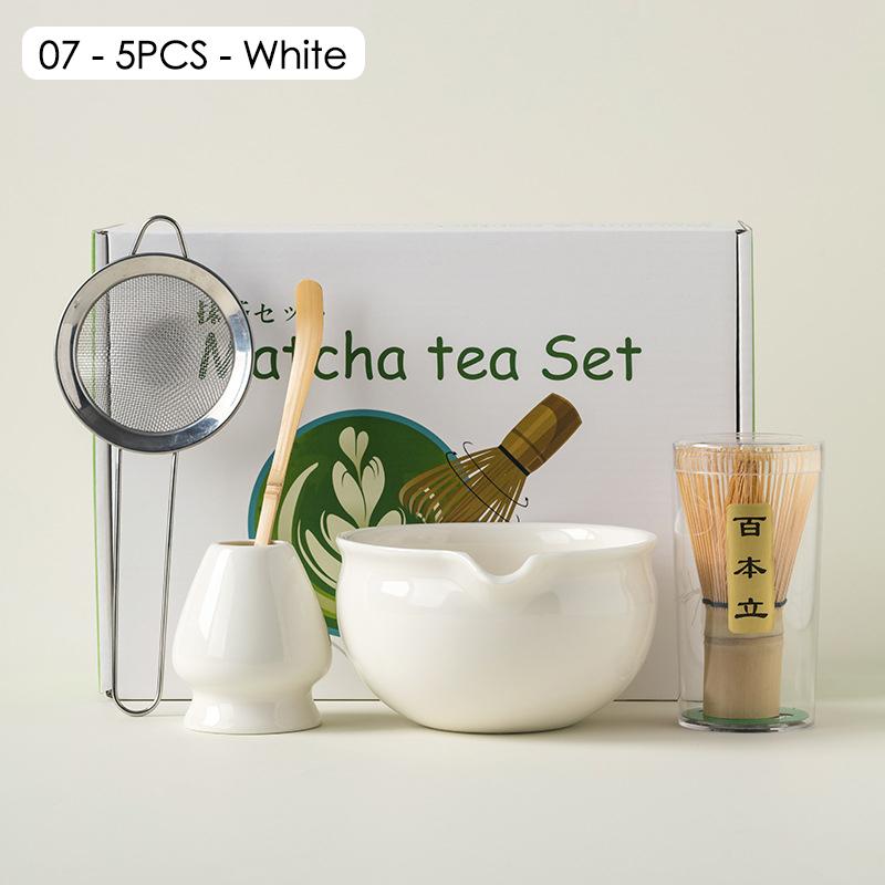 4/5/7/8 PIÈCES Boîte Cadeau Matcha en Céramique Japonaise Set de Thé Matcha avec Fouet en Bambou Pinceau Matcha Cuillère à Thé pour Outils de Bricolage pour la Préparation du Thé