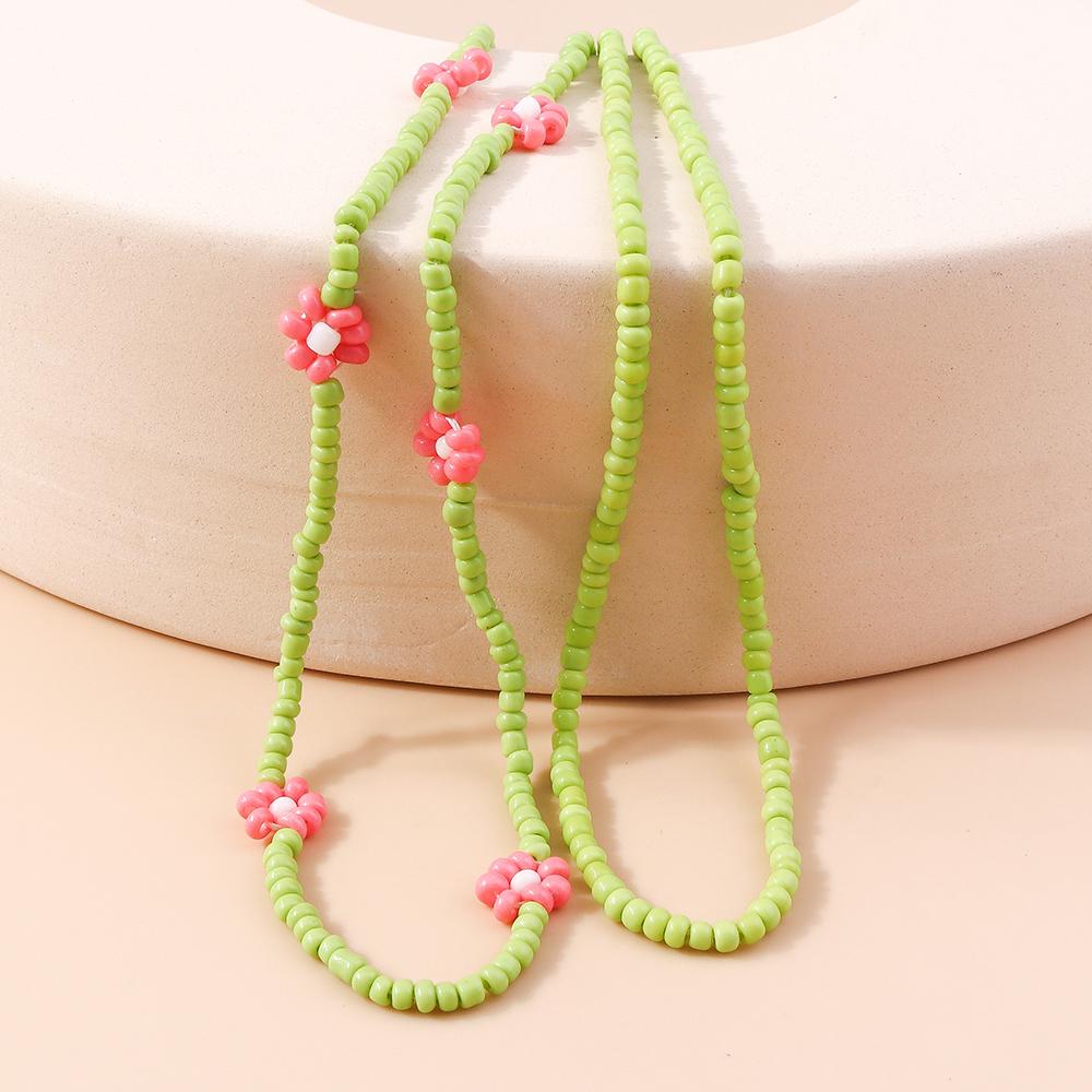 2pcs/Set Summer Beach Bohemia Colorful Beads Necklace for Women Girls Flower Pearl Necklaces Handmade Holiday Jewelry Gifts