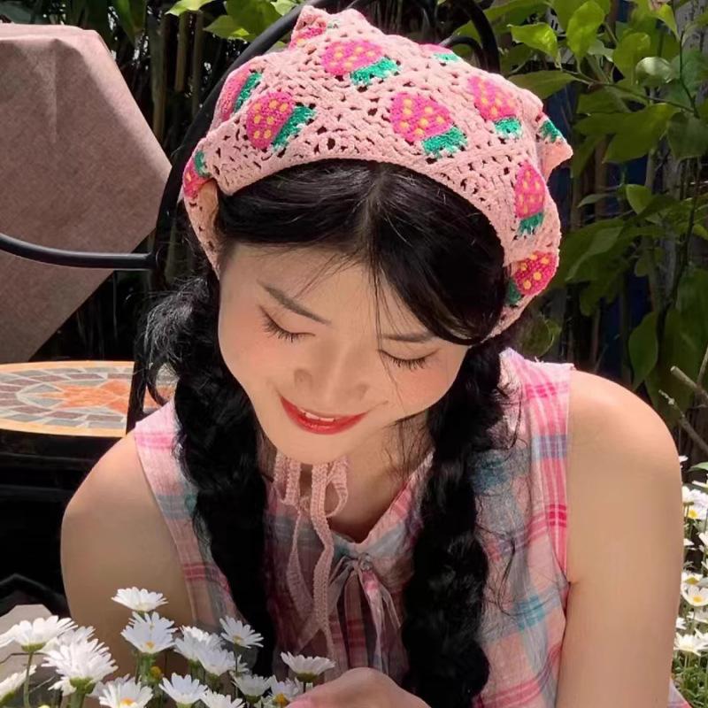 Französischer gestrickter Dreieckschal-Stirnband für Frauen, hohle Blume, koreanisches Haarband, Turban, Bandana, Headwarp, Haarschmuck