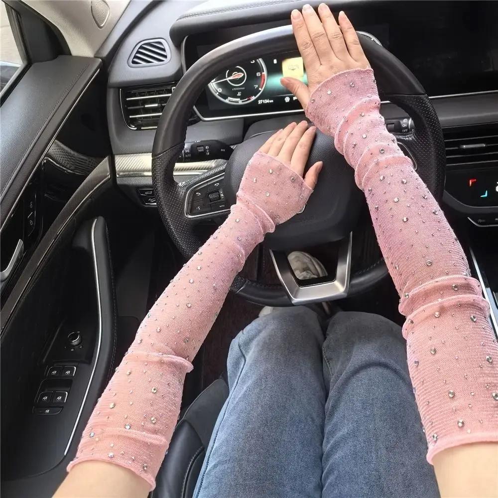 

Sweet Sun Protection Crystal Arm Sleeves Mesh Long Sleeves Ice Silk Sleeve Breathable Hand Sleeves Summer Arm Sleeves For Women розовый