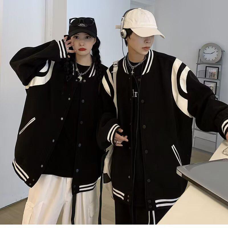 

Женская утолщенная черная шерстяная бейсбольная куртка - Новинка 2025 года в американском ретро-стиле колледжа для весны и осени L