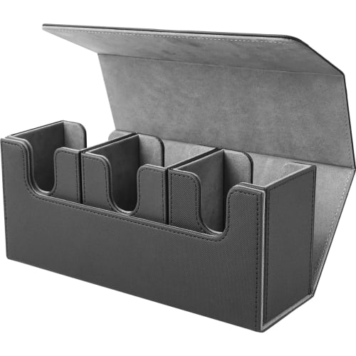 Saeda Deck Case, Trading Card Case, Storage Box, Holds 300 Cards, Large Capacity, Pokemon Card Deck Case, Three Compartments, Leather Trading Card Cas