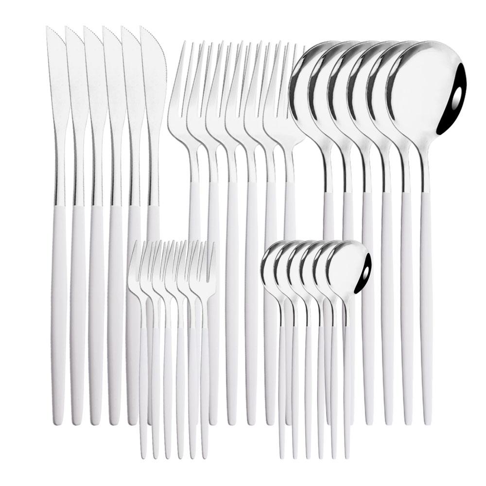 6Set/30Pcs Pink Silver Dinnerware Set Stainless Steel Knife Ckae Fork Spoon Cutlery Set Tableware Silverware Set Dropshipping