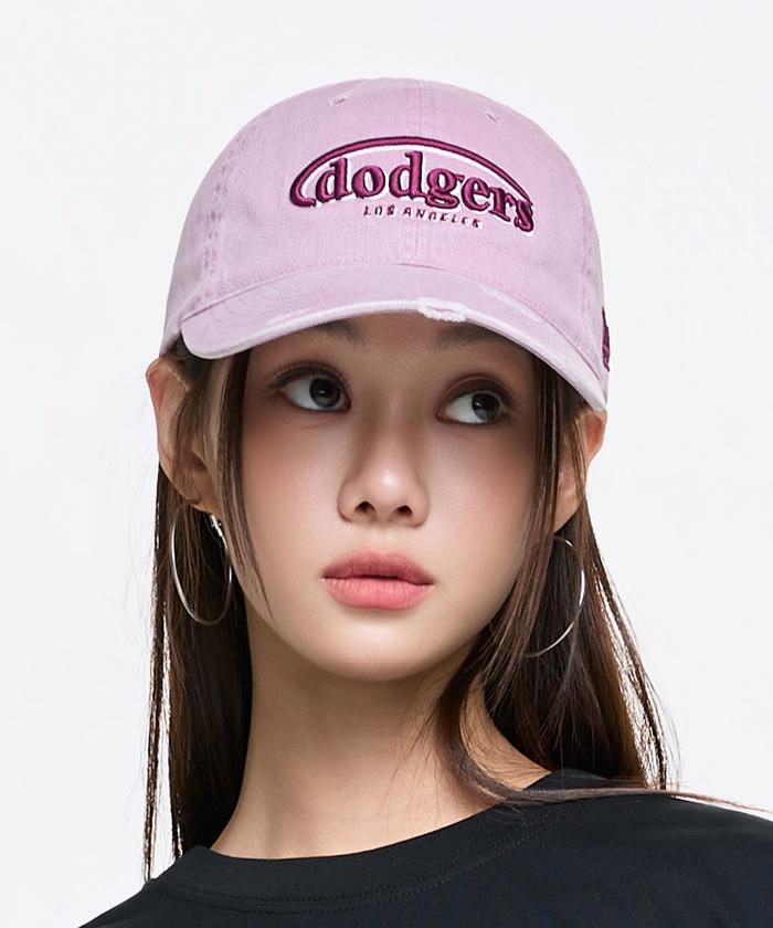 Emelbi Vintage Damaged Curve Logo Unstructured Ball Cap La (Pink)