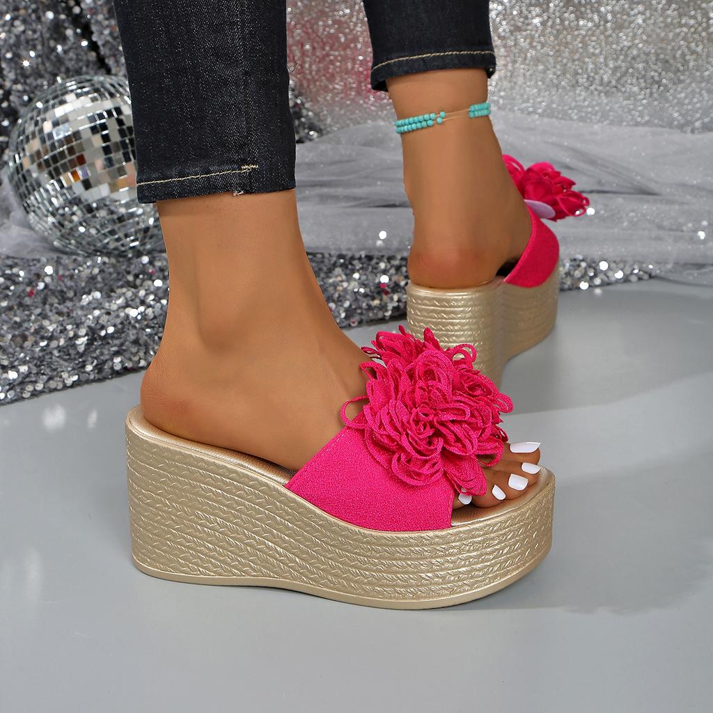 Women Wedges Sandals 2025 New Summer Women Slip on High-heeled Woman Shoes Comfortable Flower Outdoor Platform Sandals