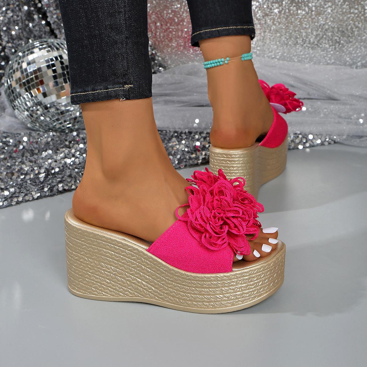 

Модные женские сандалии на танкетке 2025 Новые летние женские туфли-лодочки на высоком каблуке Модная женская обувь Удобные уличные сандалии на платформе с цветами 43