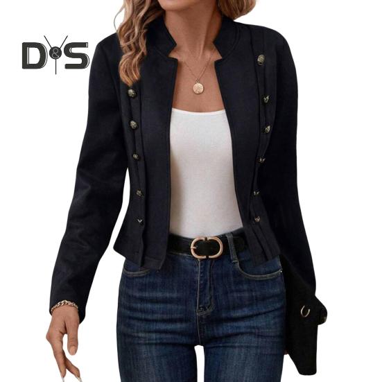 Frühlings- und Herbstmantel für Damen, zweireihig, Stehkragen, Knöpfe, schmale Passform, lange Ärmel, Strickjacke im Retro-Stil, Outdoor-Jacke für den Alltag