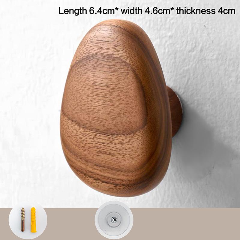 Solid Wood Handle Clothes Hook Coat Hook Wall-mounted Hook Punch-free Door Clothes Hanger Pebble Shape Cabinet Door