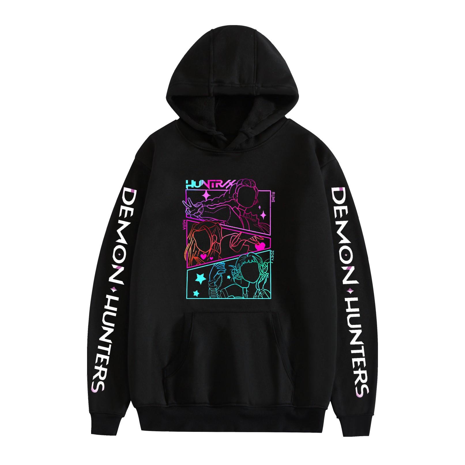 

Unisex KPop Demon Hunters Anime Hoodie Sweatshirt Cartoon Printed Streetwear Hoodies for Couples Men Women XS чёрный