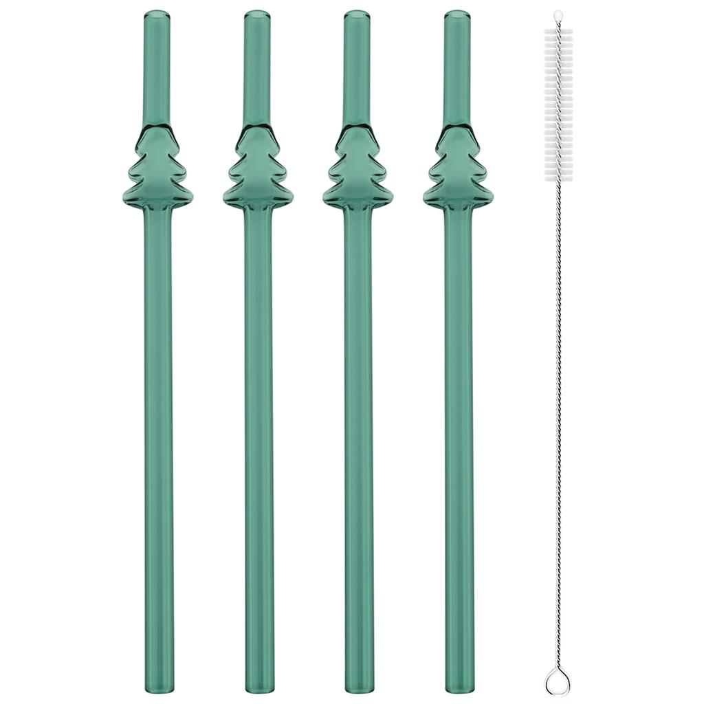Christmas tree Borosilicate Glass Straw Reusable Drinking Straw with Brush for Milkshakes Cocktail Coffee Bar Accessories
