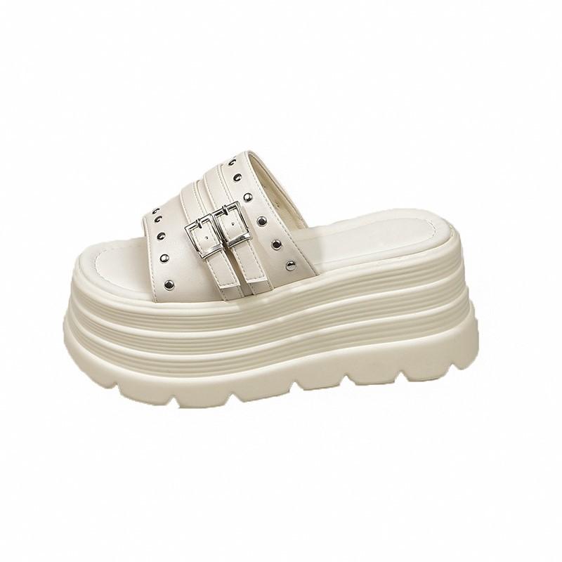 

2025 new small ins height increase one-word drag women 8cm thick bottom with skirt wear versatile beach slippers 40