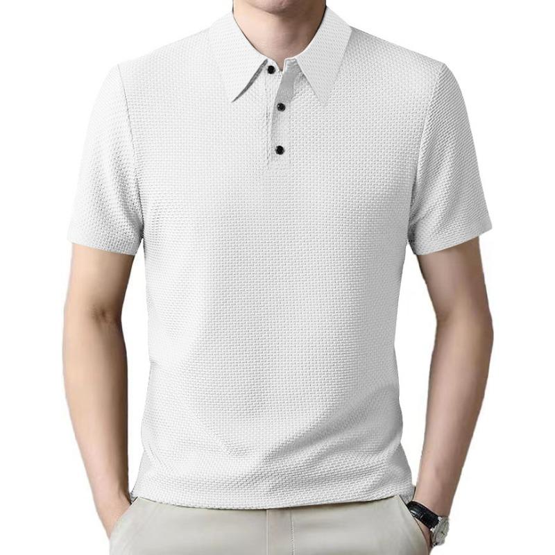 Mens Solid Color Textured Short Sleeve Polo Shirt S