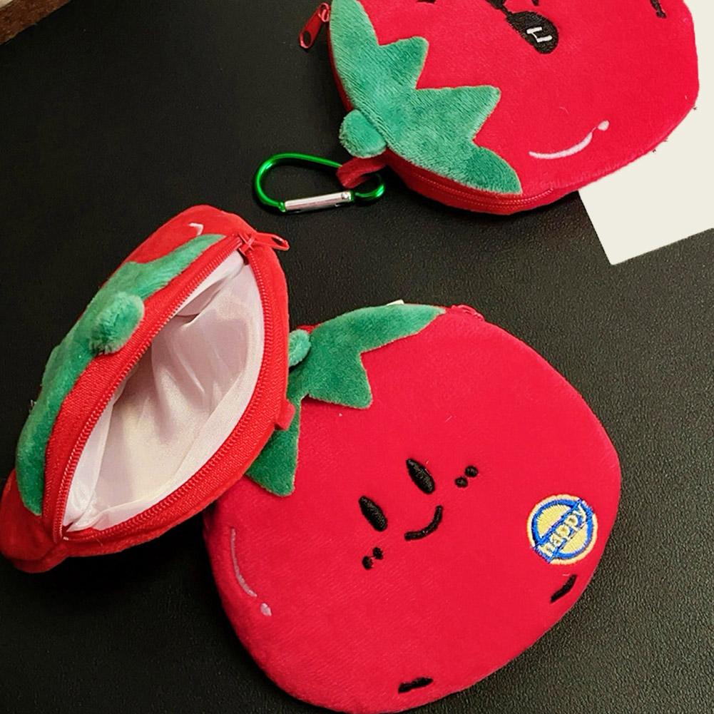 Tomato Pocket Wallet Plush Keychain Bag Backpack Pendant Charm Headphone/Data Cable/Lipstick/Sanitary Napkins Storage bag