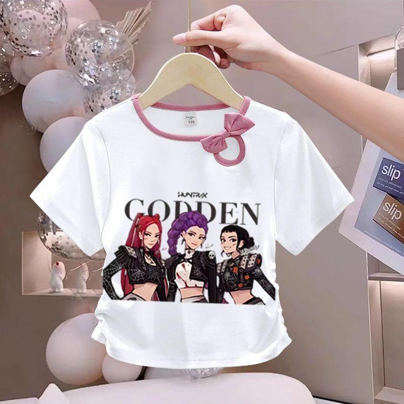 Girls' Fashionized Witch-Hunting Girl Group Top - Summer Children's Round-neck Short-sleeved Pure Cotton T-shirt