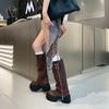 Cool Sa Handsome Round Head Belt Buckle Full Of Personality Pants Boots Autumn Round Head Thick-Soled High Boots Women