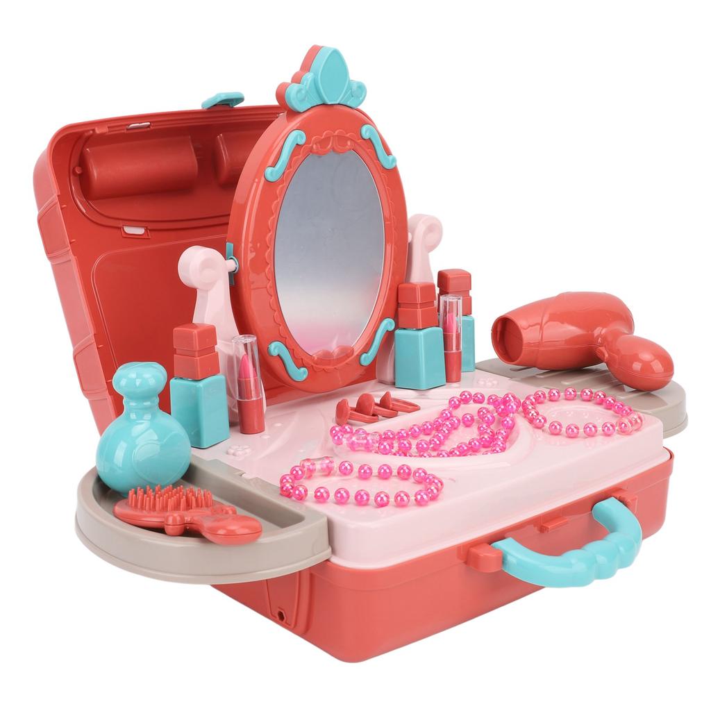 Pretend Play Girls Vanity Set 3 in 1 Simulation Kids Makeup Table Playset with Suitcase for Boys