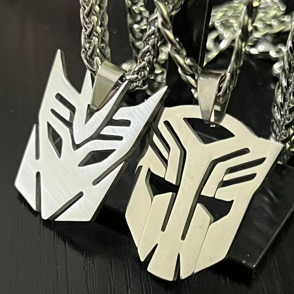 HNSP Anime Movies Autobots Sign Stainless Steel Pendant Chain Necklace For Men Boy Zircon Accessories Gifts