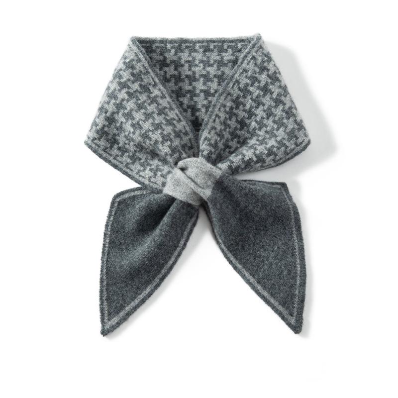 Women s 100% Pure Cashmere Autumn Winter Perforated Plaid Knit Scarf One Size темно-серого