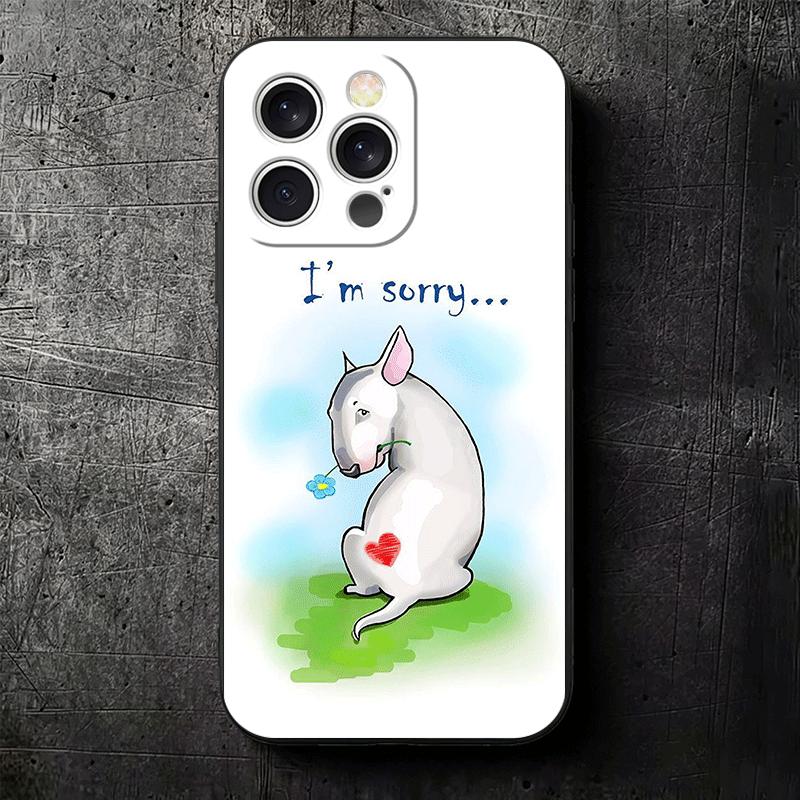 Bull Terrier Dog Cute Puppies Soft Phone Case for iPhone 16 16E 17 Air 15 Pro Max 14 Plus 13 Mini 11 12 7 Black Cover Back Shell